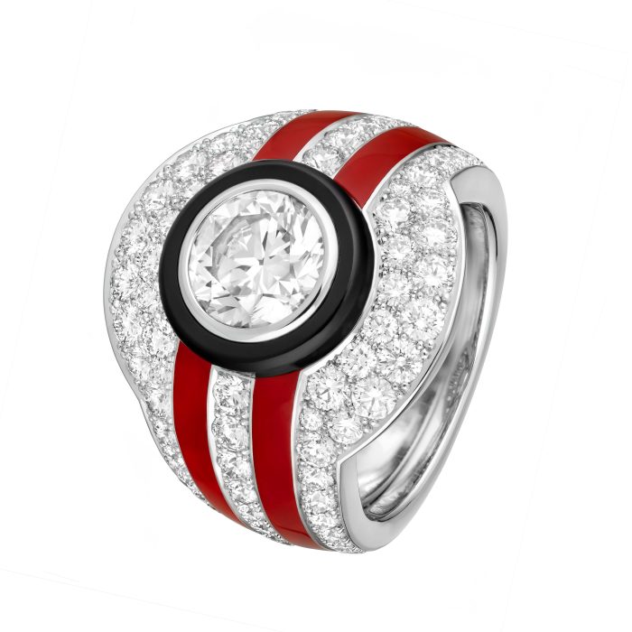 Bague GRAPHIC LINE en or blanc, diamants, laque rouge et noire, avec un diamant taille brillant 2,01 cts E VVS1 - Chanel