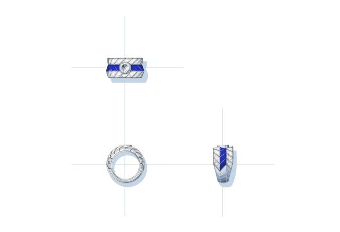 Bague GRAPHIC LINE en or blanc, diamants et laque bleue, avec un diamant taille brillant 1,05 cts F VVS2 - Chanel