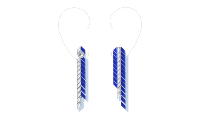 Boucles d'oreilles GRAPHIC LINE en or blanc, diamants et laque bleue, avec un diamant taille brillant 1,05 cts F IF - Chanel