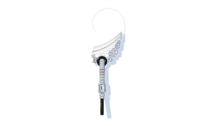 Boucles d'oreilles SWEATER en or blanc, diamants et onyx, avec deux diamants taille émeraude 2*3,01 cts DE IF-VVS - Chanel