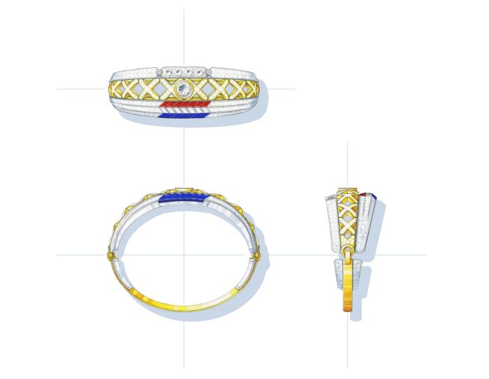 Bracelet SWEATER en or blanc, or jaune, diamants, saphirs et laque rouge, avec un diamant taille brillant 1,01 cts DEF IF-VVS - Chanel