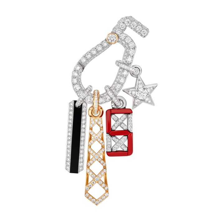 Broche SPORTY 5 COLLECTOR en or blanc, or jaune, diamants, laque rouge et noire - Chanel