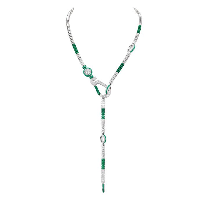 Collier SPORTY 5 GREEN en or blanc, diamants, émeraudes, laque verte et aluminium vert, avec un diamant taille brillant 1,50 cts DEF IF-VVS. - Chanel