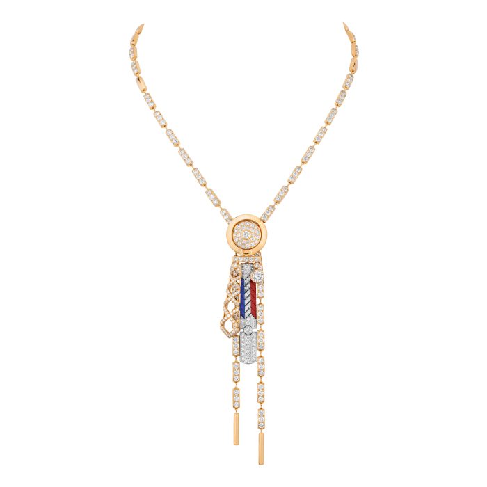 Collier GOLD SLIDER en or jaune, or blanc, diamants, laque bleue et rouge, avec un diamant taille brillant 0,76 ct F+ VVS+ - Chanel