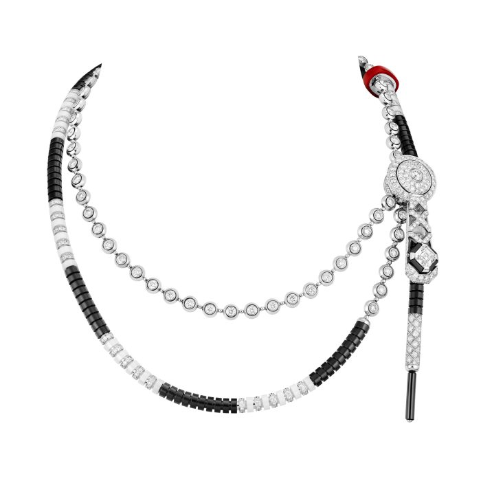 Collier GOLD SLIDER BLACK & WHITE en or blanc, diamants, laque rouge, laque noire, céramique noire et blanche, avec un diamant taille asscher 2,04 cts DE IF-VVS - Chanel