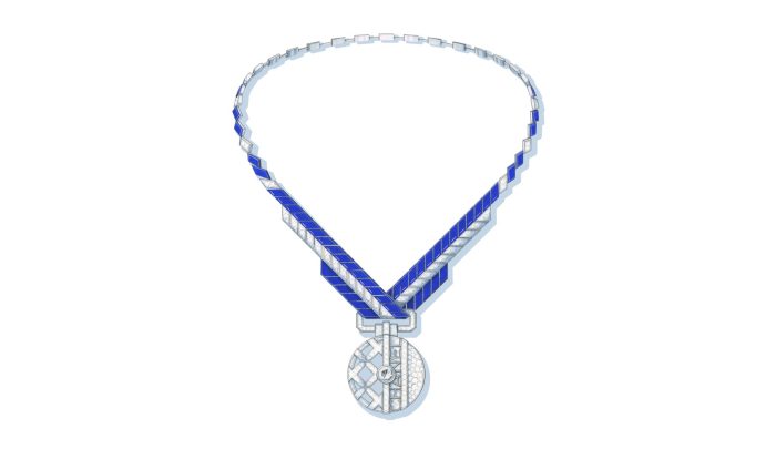 Collier GRAPHIC LINE en or blanc, diamants et laque bleue, avec un diamant taille brillant 0,70 ct F+ VVS+ - Chanel