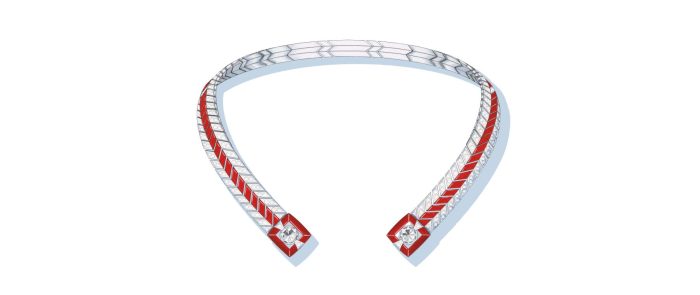 Collier GRAPHIC LINE RED en or blanc, diamants et laque rouge, avec deux diamants taille brillant 2*1,50 cts DEF IF-VVS - Chanel