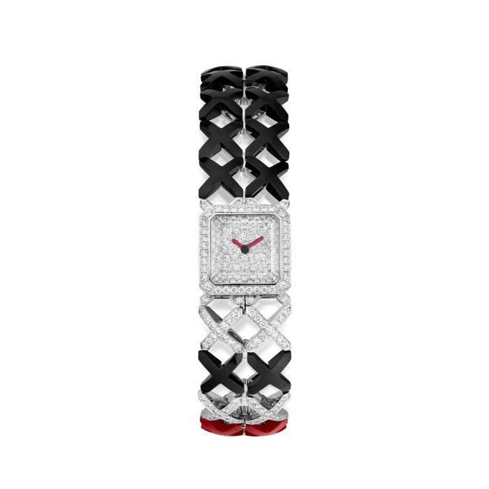 Montre QUILTED 2.55 en or blanc, diamants, laque rouge et noire - Chanel