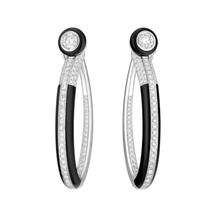 Boucles d'oreilles CHANEL PRINT BLACK & WHITE en or blanc, diamants et laque noire, avec un diamant taille brillant 0,50 ct F+ VVS+ et un diamant taille brillant 0,51 ct F+ VVS+