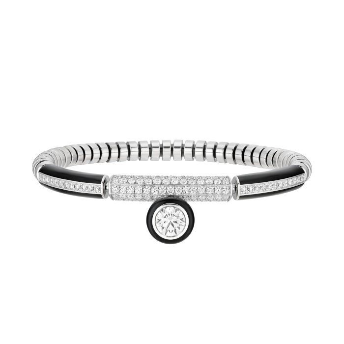 Bracelet CHANEL PRINT BLACK & WHITE en or blanc, diamants, laque noire et céramique noire, avec un diamant taille brillant 1,04 cts F VVS2